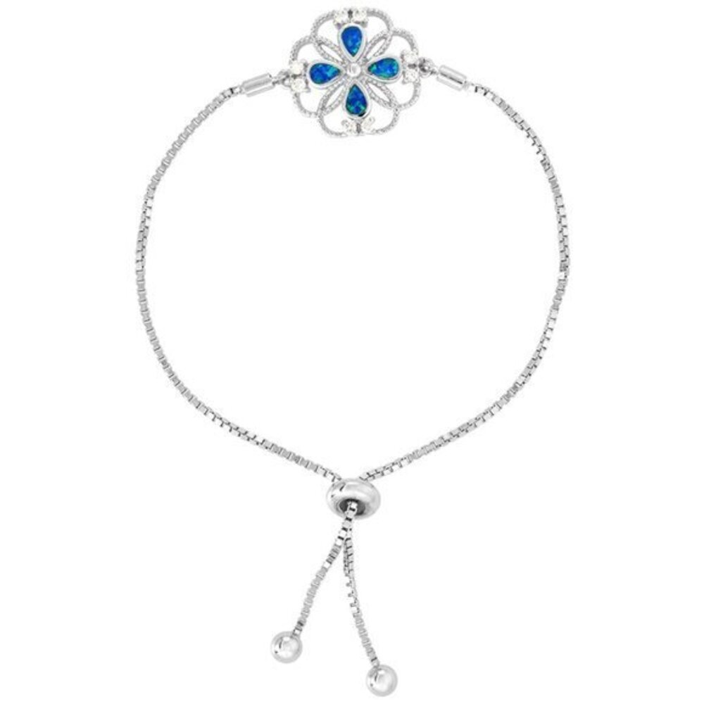 Sterling Silver Opal Shamrock Bolo Bracelet